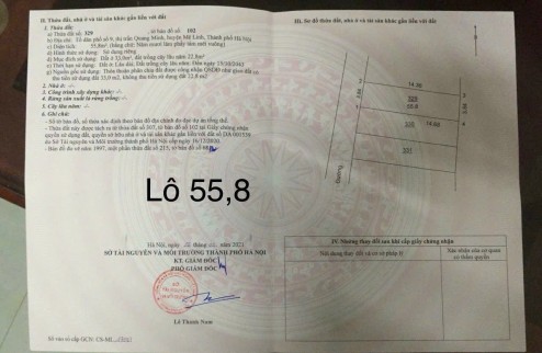 Bán đất tại tổ 9 thị trấn Quang Minh, Mê Linh. Dt 55m2. Giá tốt