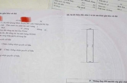 Bán 98m2 đất tổ 11 thị trấn Quang Minh, Mê Linh