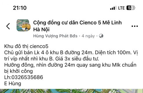 Mua bán ký gửi toàn bộ dự án cienco5 mê linh